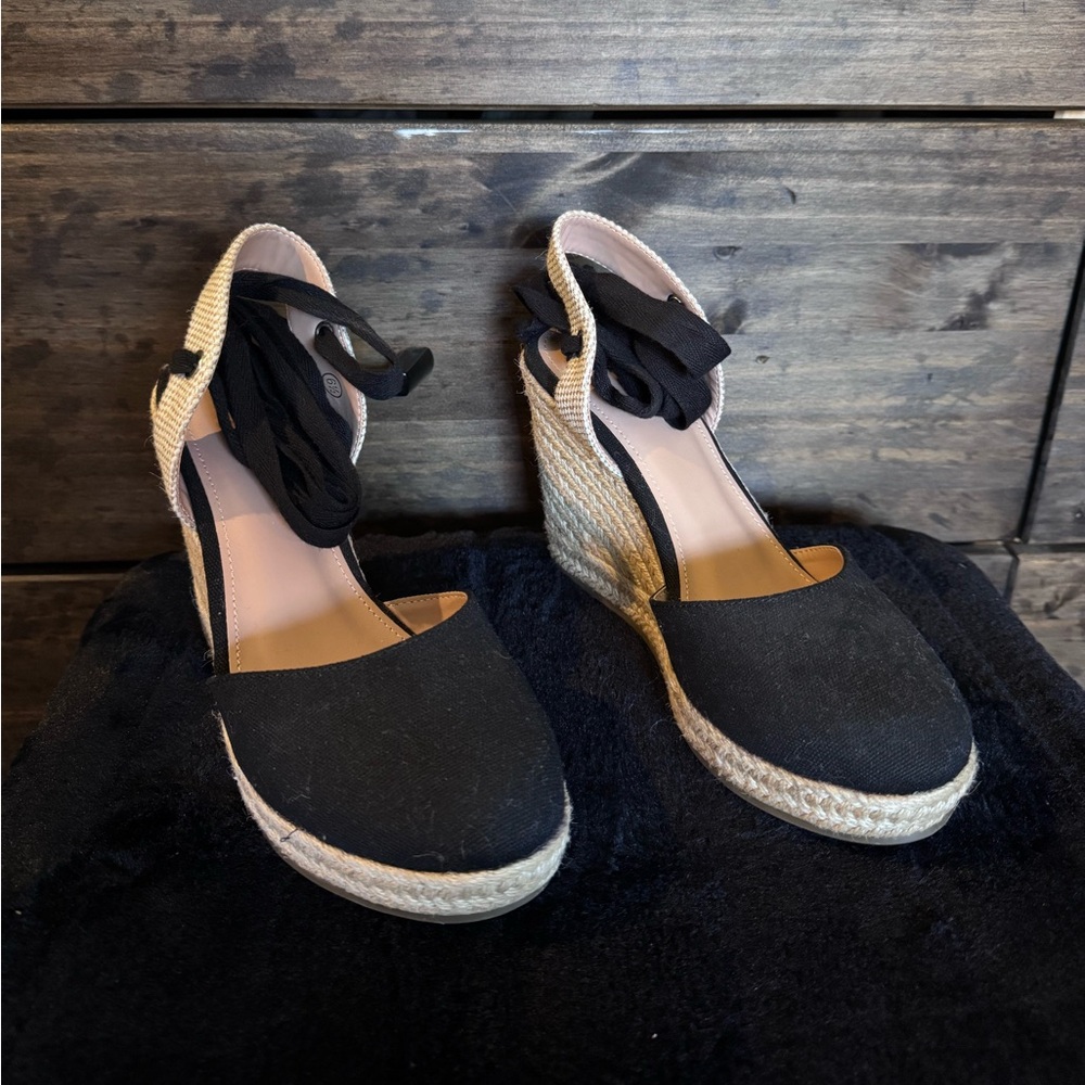 Black lace up espadrilles
